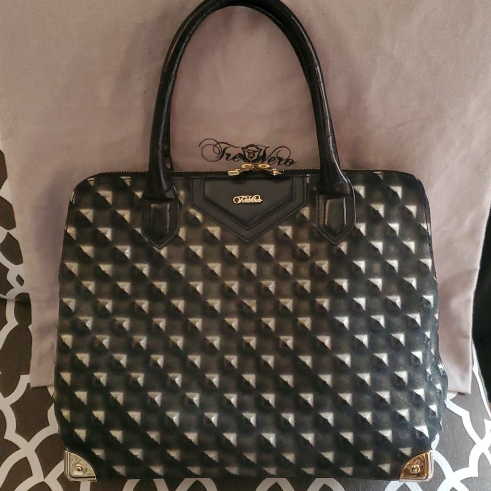 Tre Vero Studded Embossed Leather Bag
